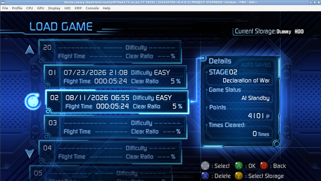 LOAD GAME details for the state this save holds